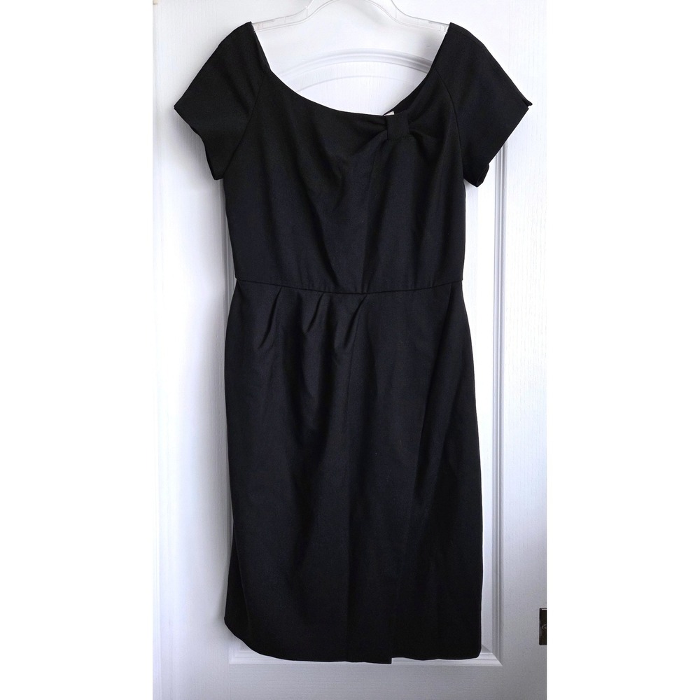 Kate Spade NY Black Wool Blend Bow Detail Sheath Dress Size 10 LBD Event Office